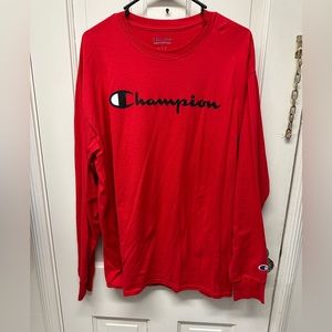 Champion Long Sleeve Tshirt Red Signature Logo Sz L NEW!